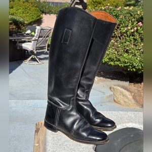 Tall Marlborough Riding Equestrian Boots England Dressage Black Leather Pull On